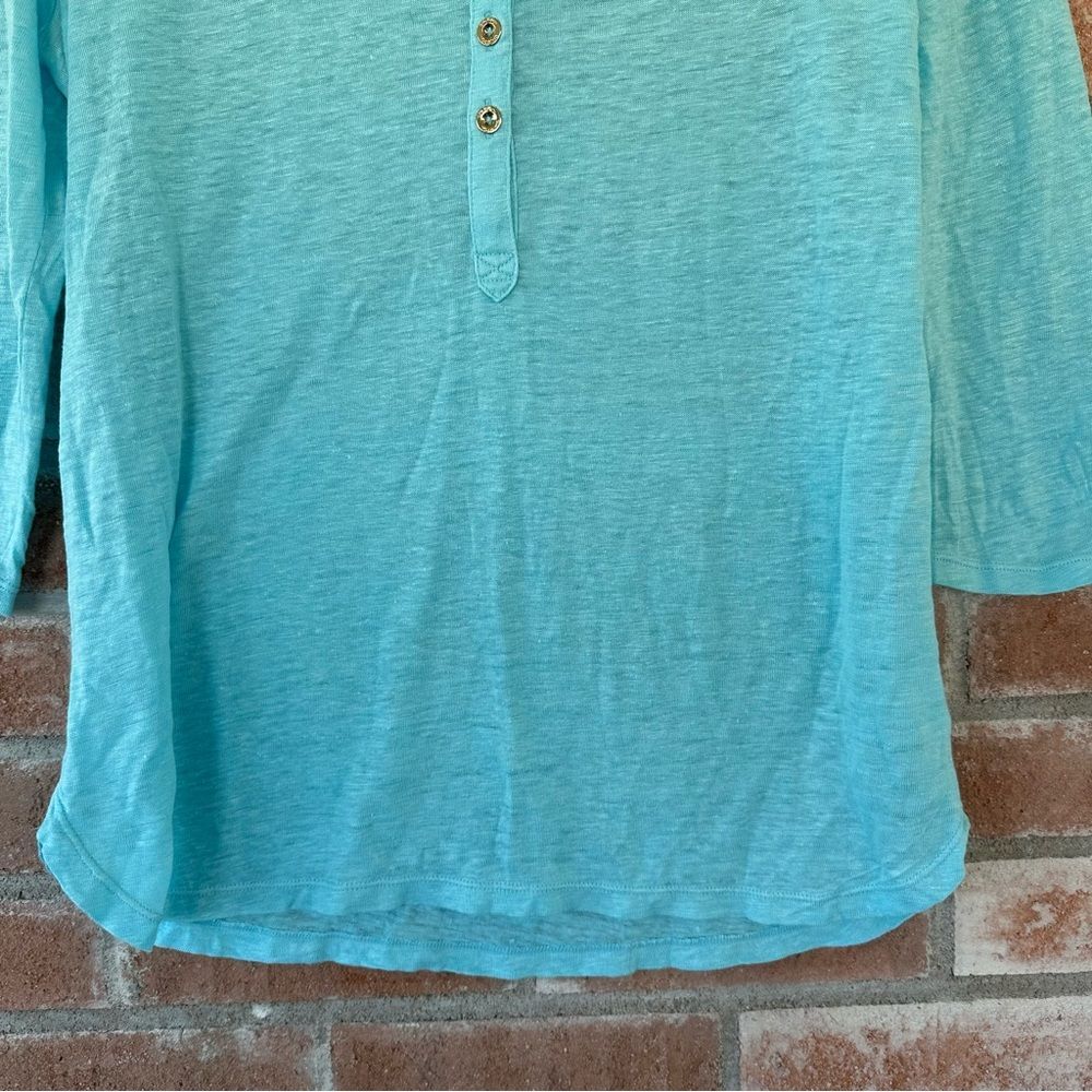 Lilly Pulitzer 100% Linen Mindy Tunic Top Turquoise Women’s Small Beach - Picture 3 of 9